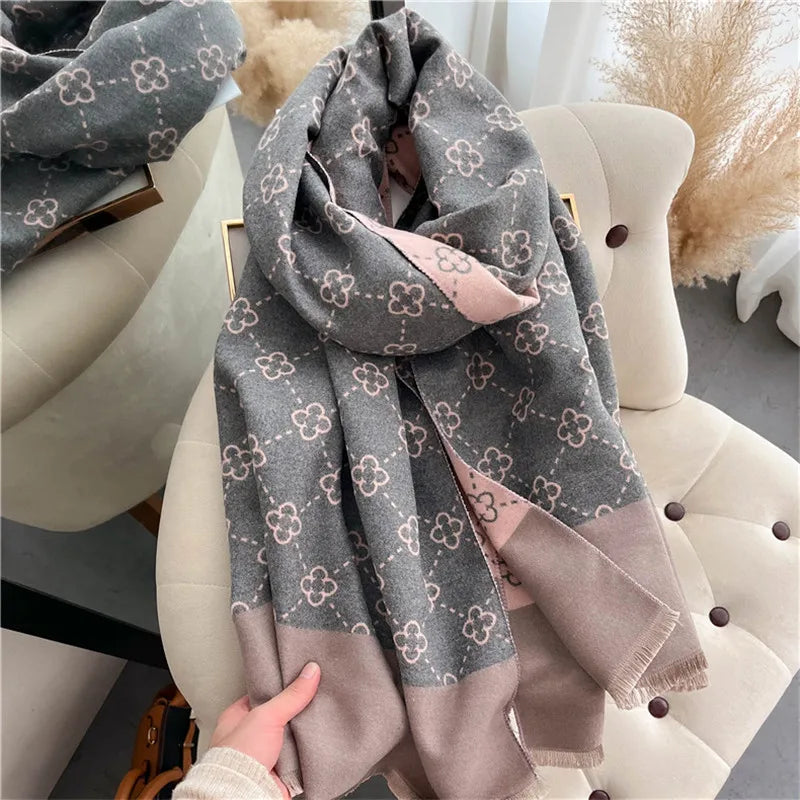 2023 Brand Warm Cashmere Poncho Shawl Scarf Luxury Print Thick Pashmina Winter Blanket Wraps Bufanda Casual Hijab Stoles Echarpe