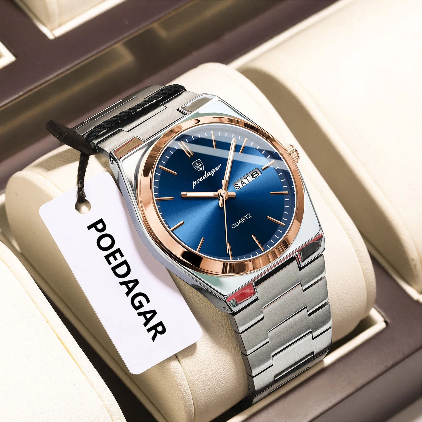 POEDAGAR Mode Klassische Herrenuhr Wasserdichte Leuchtende Datumsanzeige Wochenanzeige Luxus Herrenuhr Edelstahl Quarz Business Herrenuhren
