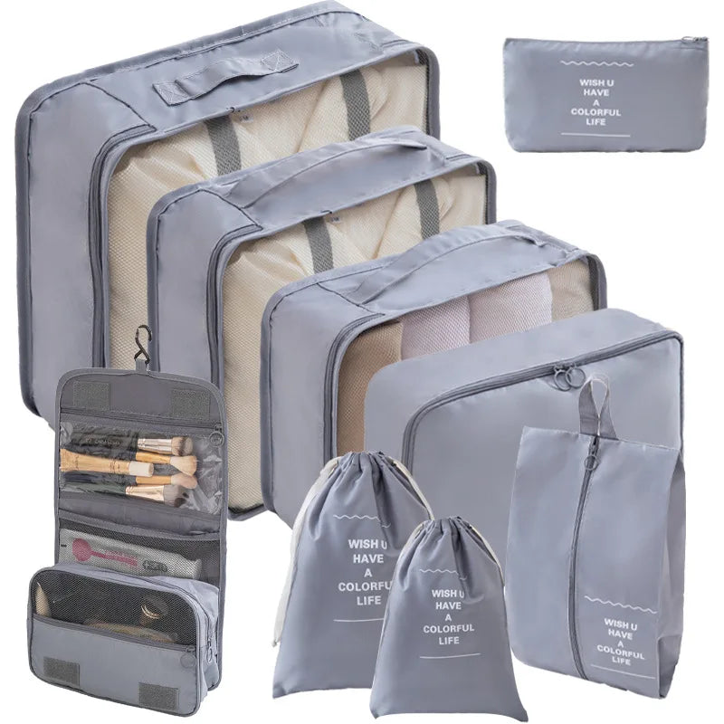 10/7-teiliges Set Reise-Organizer Aufbewahrungstaschen Koffer Packwürfel Tragbarer Kleiderschrank Gepäck Kleidung Schuhtasche Faltbar