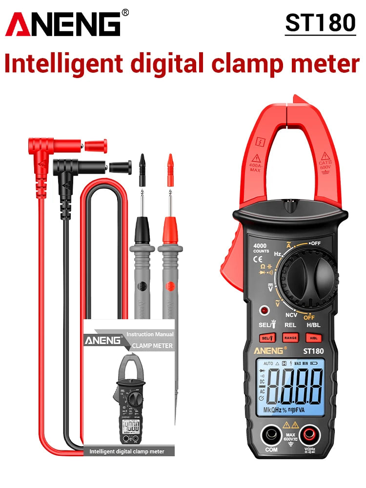 ANENG ST180 AC Current Clamp Meter  Digital 4000 Counts Multimeter Ammeter Voltage Tester Car Amp Hz Capacitance NCV Ohm Tool