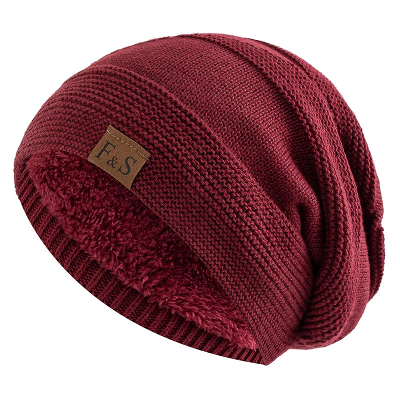 Soft Faux Fur Lined Beanie Hat Slouchy Winter Knit Cap Uses for Men Women Casual Outdoor Activities
