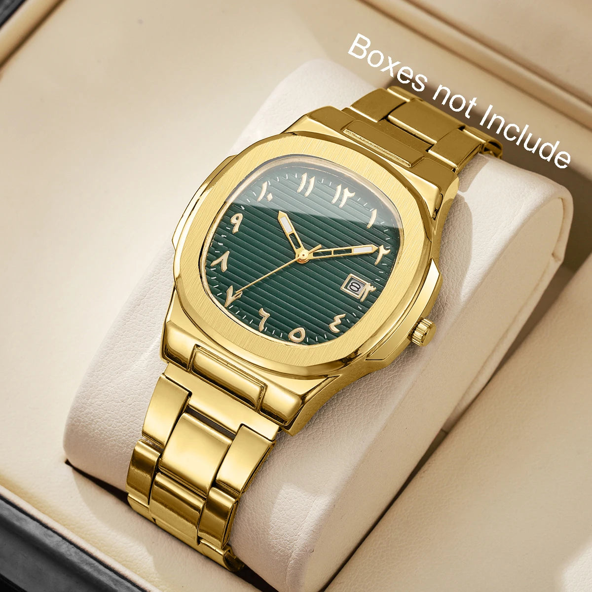 Luxus Herren Business Uhren Mode Quadratisches Zifferblatt Edelstahlarmband Quarzuhr mit Kalender für Herrenuhr (Ohne Box)