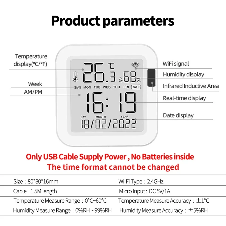 Tuya WiFi Temperature Humidity Smart Sensor With Backlight for Smart Home Var SmartLife Work with Alexa Google Assistant - Shoppiline