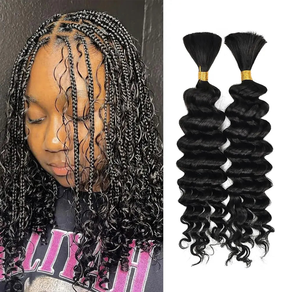 2 paquets de cheveux humains pour tresses bohèmes, 14 pouces 100G 10A, cheveux brésiliens vierges ondulés en vrac pour tresser