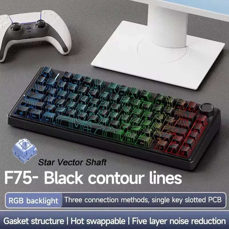 AULA F75 2.4G Wireless/Bluetooth/Wired Gaming Mechanical Keyboard RGB Customized 75% Layout OEM Profile Gasket Structure