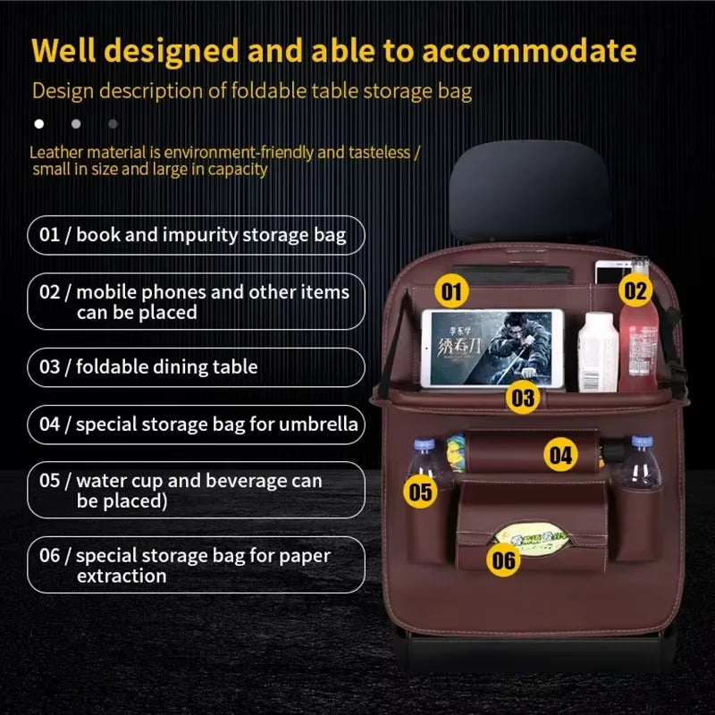 Car Back Seat Organizer Storage Bag with Foldable Table Tray Tablet Holder Tissue Box