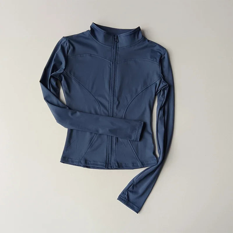 Slim Fit Sports Jacket Stand Collar Zipper Coat Sports Fitness Yoga Clothing Plus Velvet Jacket Slimming Quick-drying Top Suit