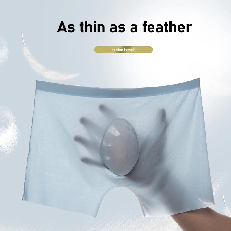 Men's Summer Ice Silk Boxers Briefs Underwear Lingerie Underpants Shorts Ultra-thin Breathable Sexy Seamless Panties