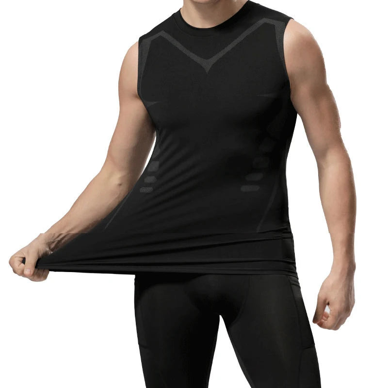 Herren Sci-Fi-bedrucktes schwarzes Tanktop, modisches und lässiges, schnelltrocknendes Herren-T-Shirt, elastisches Sport- und Fitness-Tanktop mit Rundhalsausschnitt