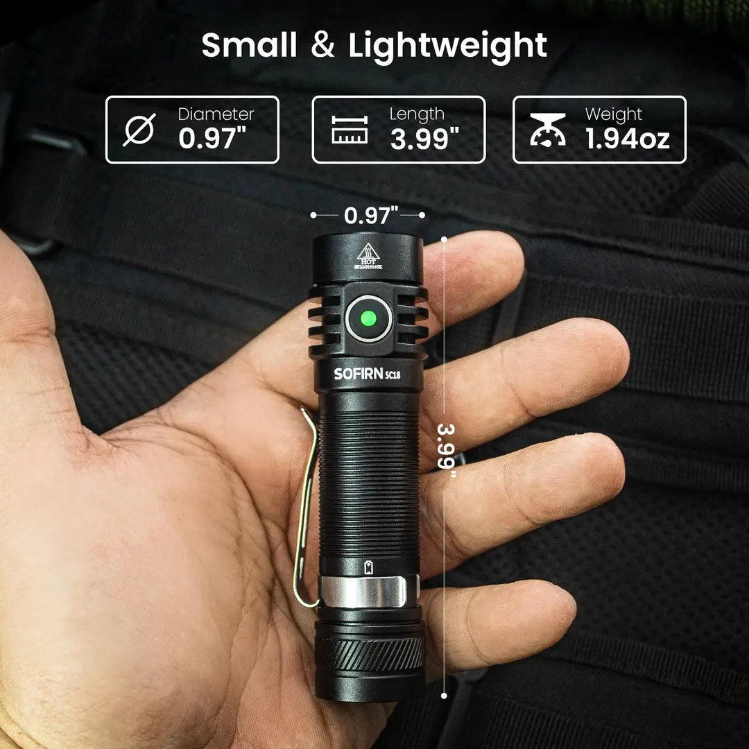 Sofirn SC18 1800lm EDC Flashlight USB C Rechargeable SST40 LED 18650 Torch TIR Optics Lens Lantern with Power Indicator - Shoppiline