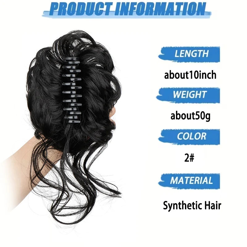Synthetic Short Wavy Curly Messy Elegant Bun Hair Piece Claw Clip Tousled Updo Hair Buns Hairpiece Extensions for Women