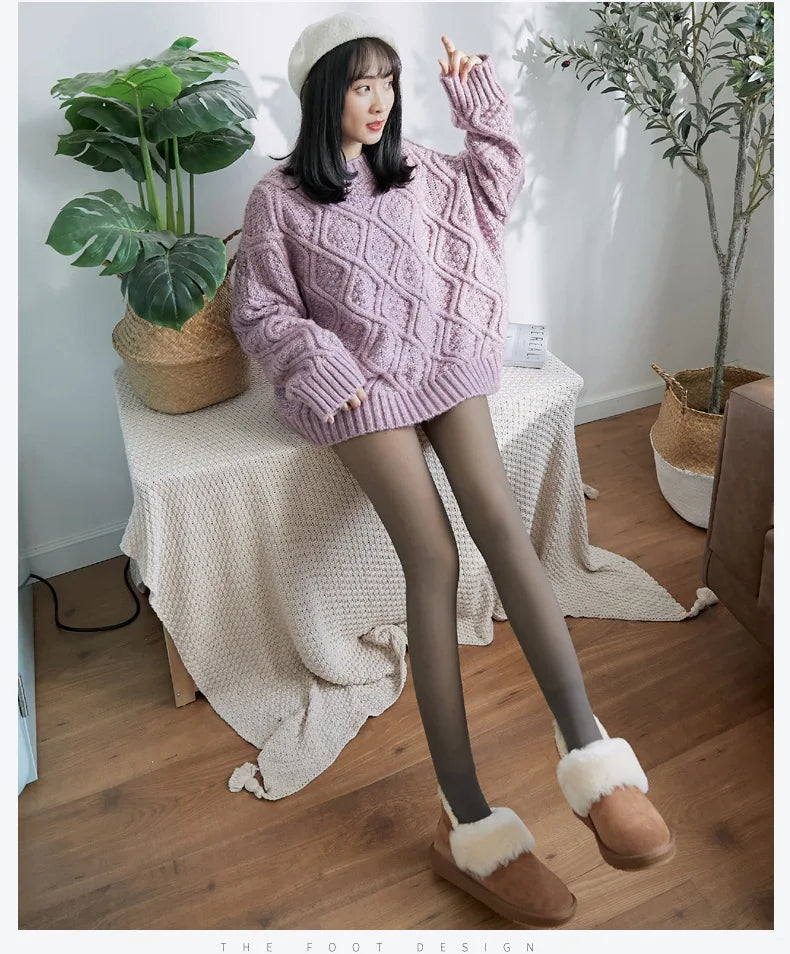 Collants Thermiques Femme Doublés Polaire Collants Hiver Chauds Sexys Collants Opaques Translucides Amincissants Épais Collants Élastiques en Velours Fins