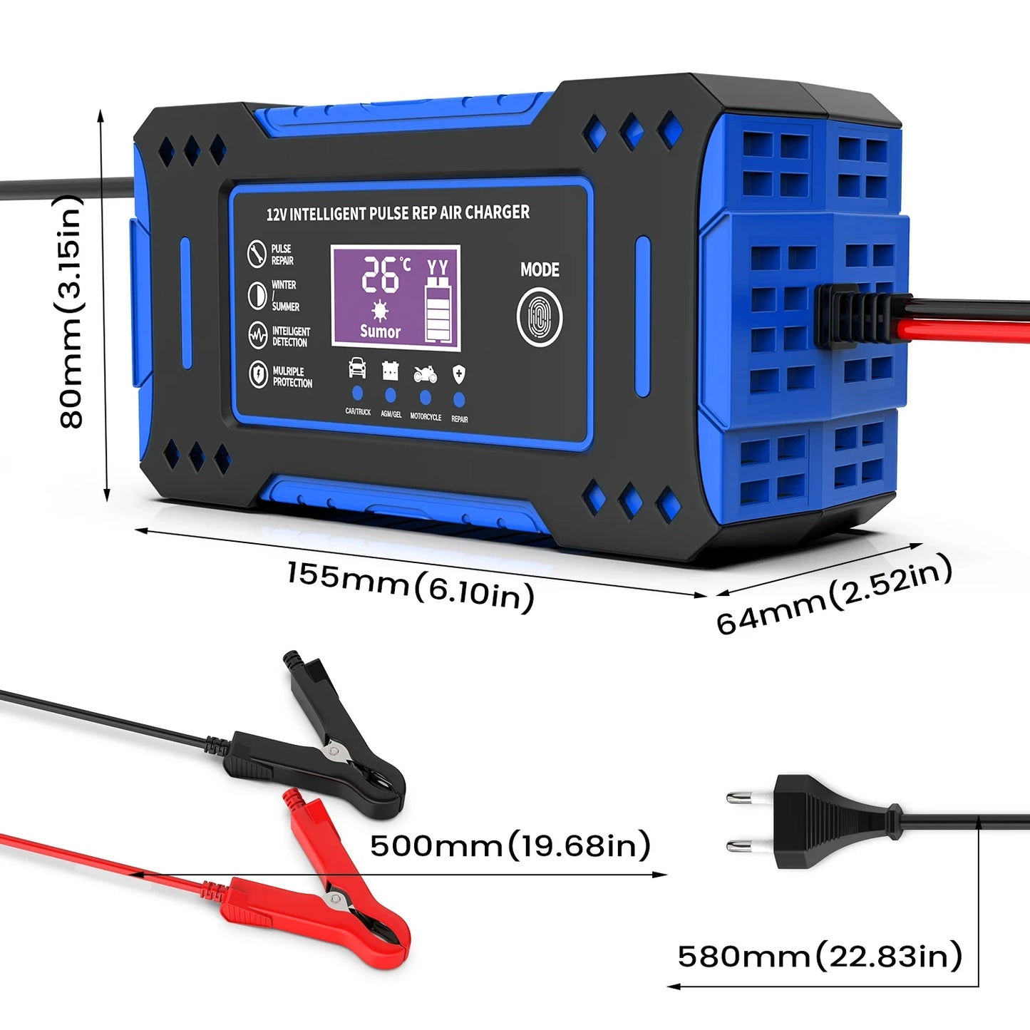 Batteriereparatur LCD-Anzeige 6A 12V Intelligentes Auto-Batterieladegerät Auto- und Motorrad-Batterieladeeinheit Blei-Säure