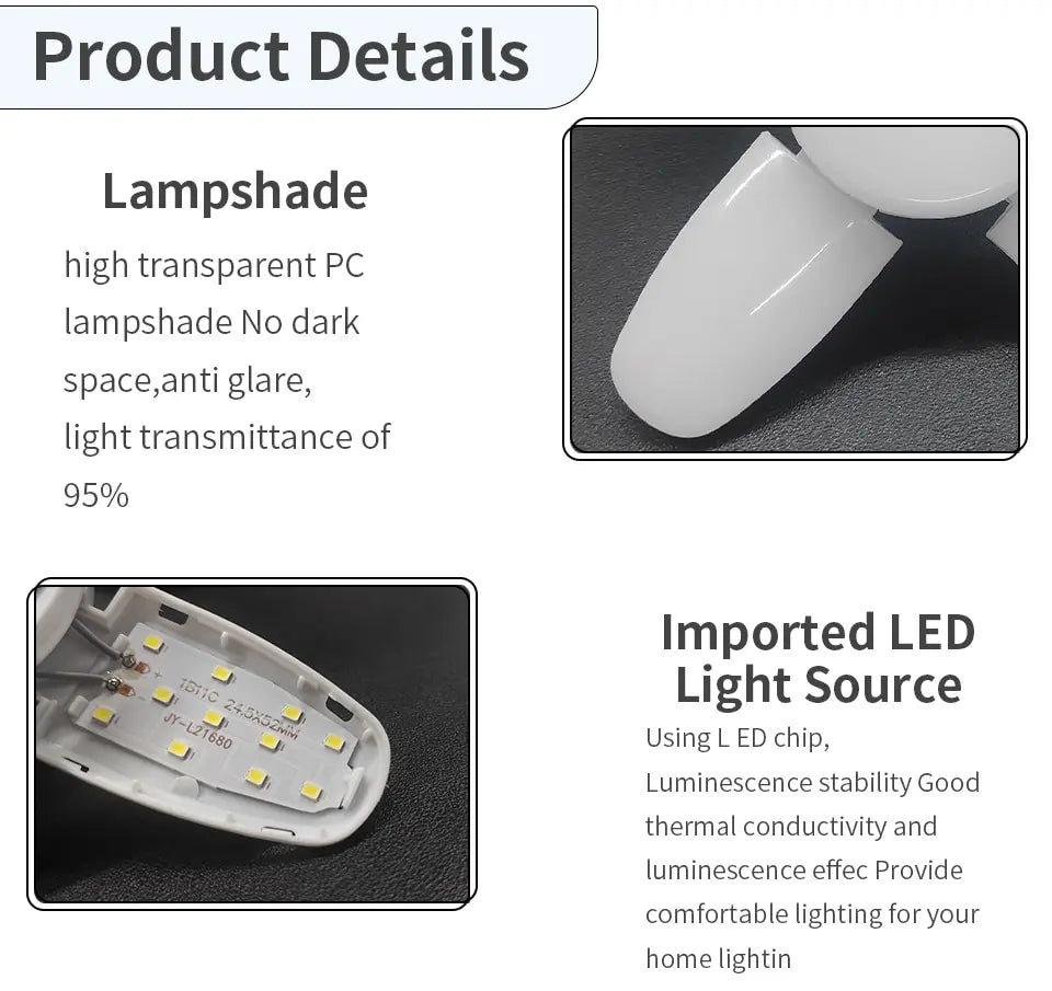 E27 Foldable Fan Shape LED Bulb Lamp 220V 110V 40 LEDs Light Bulbs For Home Ceiling Lamp Warehouse Garage White Light 6500