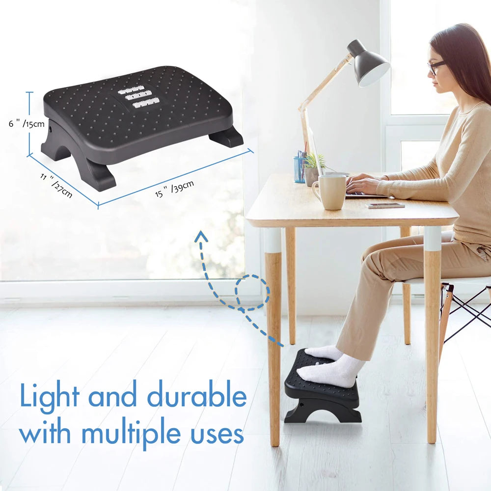 Ergonomic Under Desk Footrest Massage Rollers Leg Rest Pain Relief Non-slip Foot Stool Home Office Work Study Posture Correction