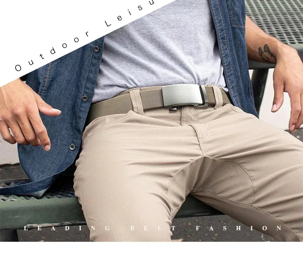Nouvelle ceinture élastique de sport de golf, ceinture tactique, boucle automatique en métal, ceinture militaire en nylon extensible résistante pour hommes, grandes tailles 115-150CM