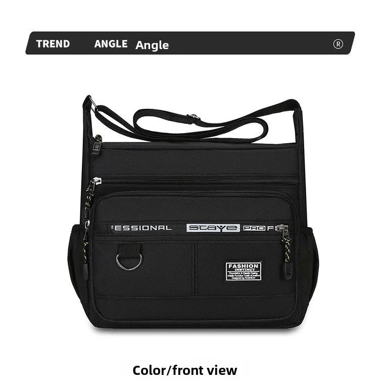 Men's cross-body bag with multi-layered pockets, adjustable shoulder strap, business single-shoulder bag