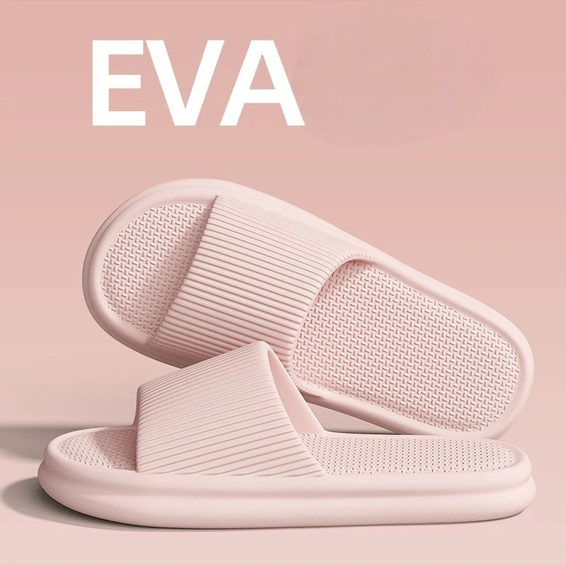 Summer Lovely Solid Color Home Slippers For Women Men Non-slip EVA Bathroom Slides Females Concise Light Sandals Couples Shoes