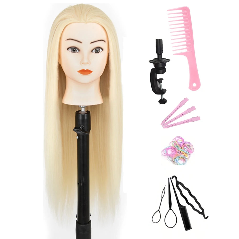 Mannequin Head with 11pcs Hair Heavy-Duty Clamp Holder Base, Braiding Tools - for Salon, Beauty School Practice Set