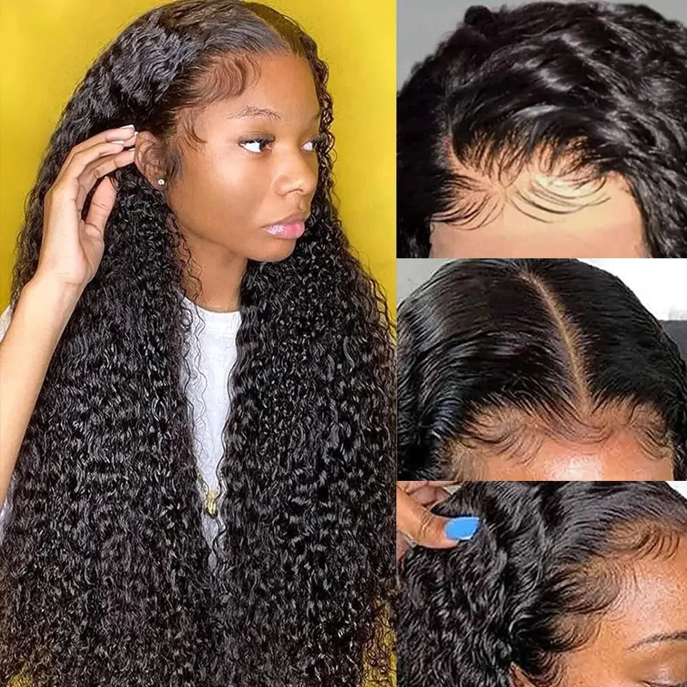 13x6 Glueless 250 Dichte Brasilianische Deep Wave Gelockte HD Lace Frontal Echthaarperücke für Frauen Vorgezupft Beste Haar Wasser Perücke