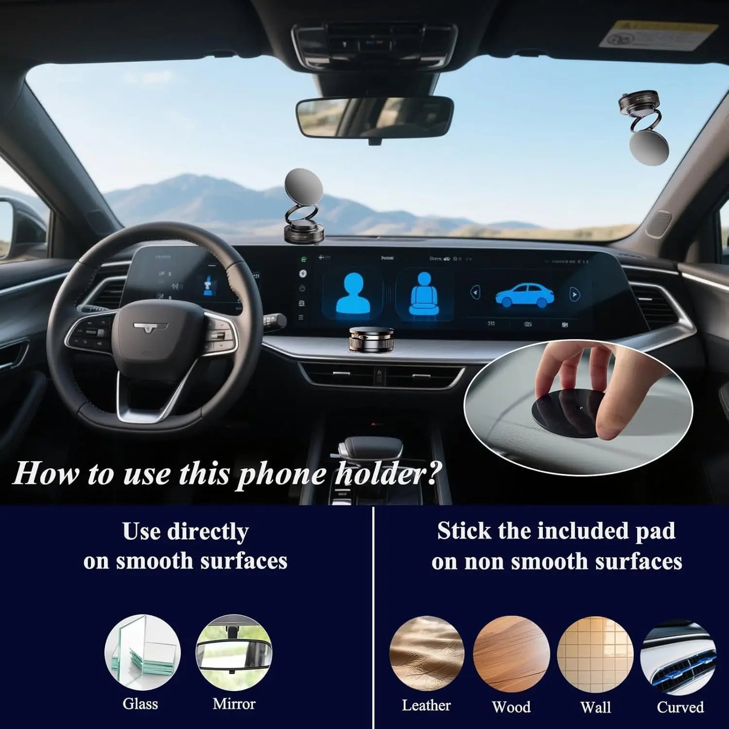 Upgraded 360° Vacuum Magnetic Car Phone Holder, Strong Suction Cup Phone Mount Foldable Portable Cell Phone Holders