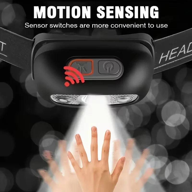 Strong Light Headlamp Portable LED Sensor Headlamp USB Rechargeable Head Flashlight Outdoor Camping Fishing Emergency Lantern