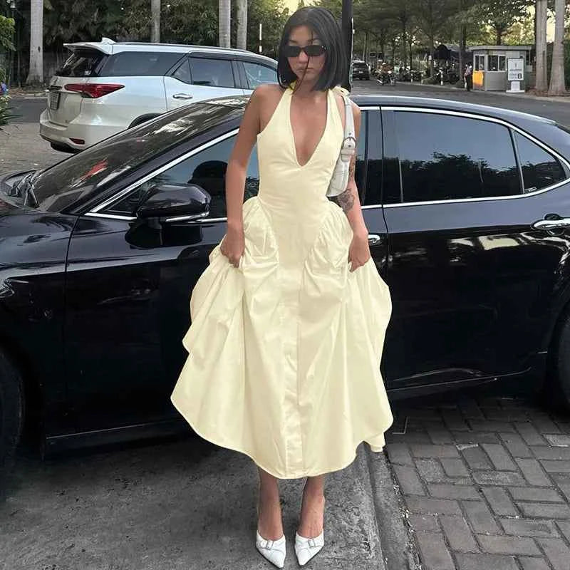 Ladies Summer Evening Party New Fashion Dress Women Sleeveless Backless V-Neck Sexy Birthday  Long Dresses 2025 Woman Streetwear