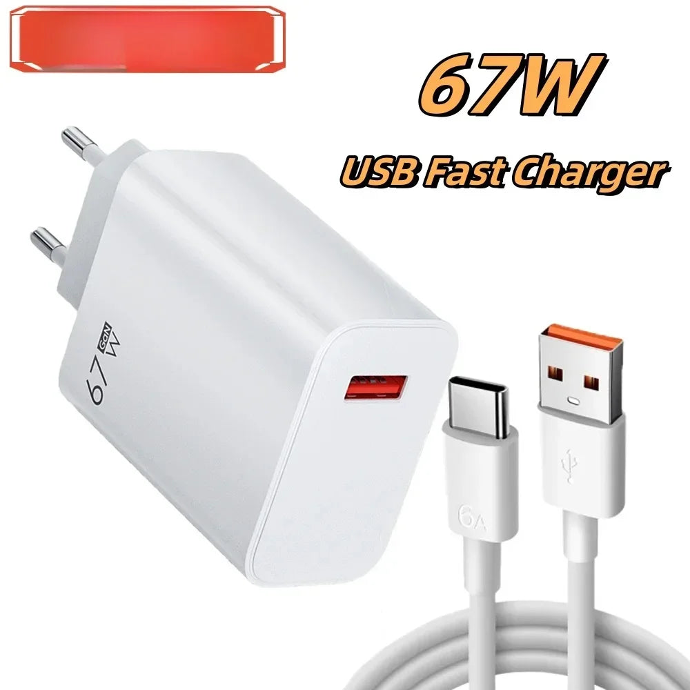 6A USB C Charging Cable with 67W Charger Wall Adapter for iPhone 15 Xiaomi Huawei Android Phones and All Type-C Charging Charger