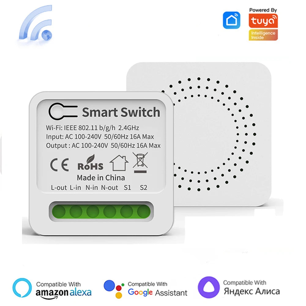 Tuya 16A MINI Wifi Smart Switch DIY 2-way Control Relay Timer For Smart Life Work With Alexa Google Home Yandex Alice