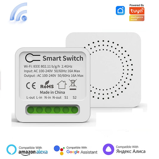 Tuya 16A MINI Wifi Smart Switch DIY 2-way Control Relay Timer For Smart Life Work With Alexa Google Home Yandex Alice