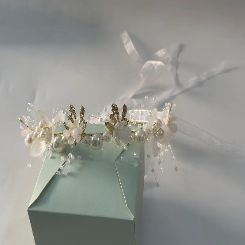 Wedding Accessory Bride Crown Hair Crystal Jewelry Tiara With Pearls Flowers Wedding Crown Floral Pearl Bridal Headband