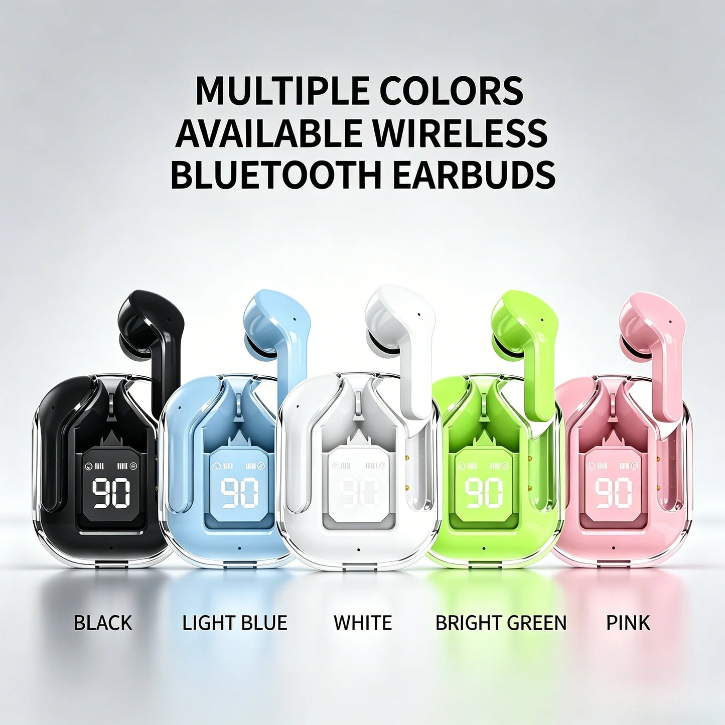 Transparent TWS Bluetooth Earphones Soft Silicone In-ear Design Wireless Sports Gaming Earbuds HiFi Stereo Audio LED Display