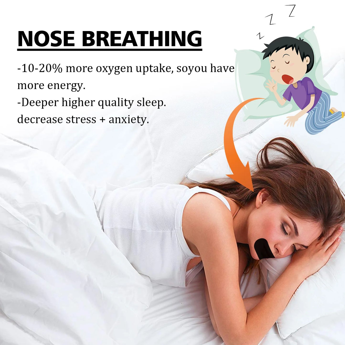 Autocollant anti-ronflement pour un meilleur sommeil, améliore la respiration buccale, réduit le ronflement, ruban correcteur de bouche pour adultes pendant le sommeil nocturne.