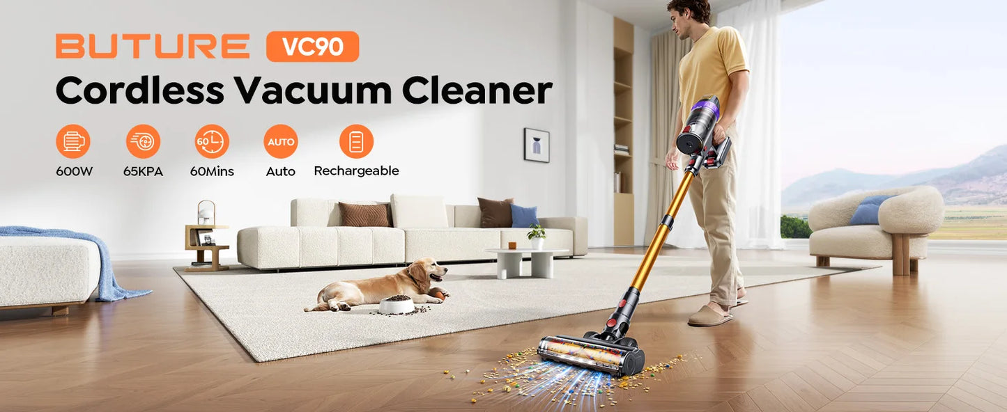 BUTURE VC90 600W 65KPA Suction Power Cordless Vacuum Cleaner Handheld smart Home appliance Removable Battery Mite removal brush