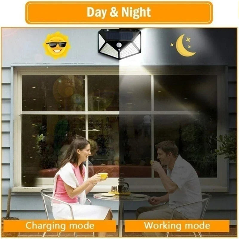 Smart Solar LED Wall Lights 100 LED Motion Sensor Outdoor Waterproof,Solar Charging Security Wall Lamp,Courtyard Garden Fence
