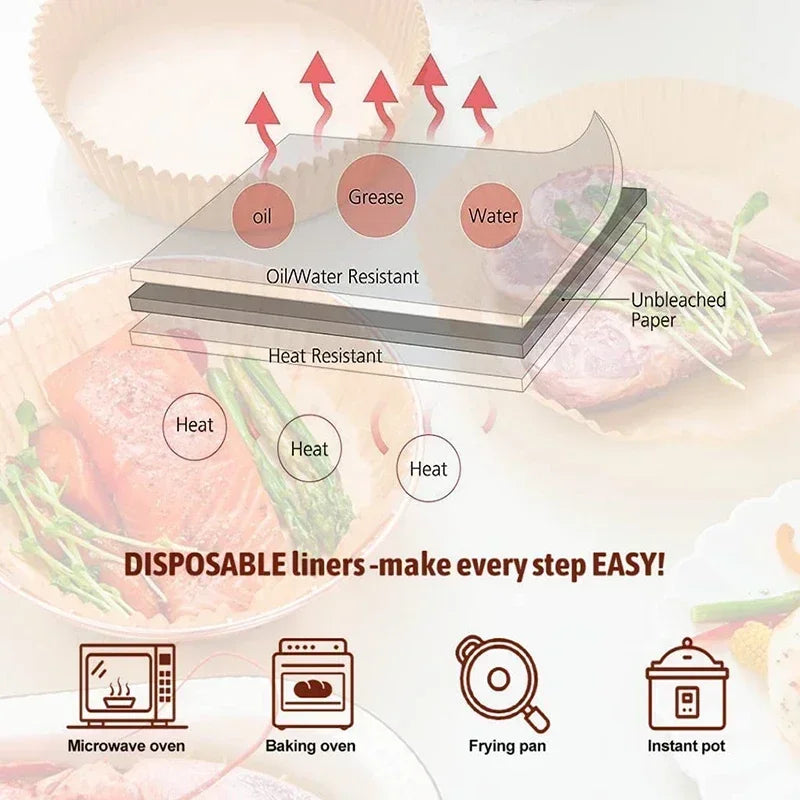 50/100PCS Einweg-Heißluftfritteusenpapier Quadratisch Rund Backpapier Grillplatte Antihaftmatte Küchenbackofen Öl absorbierendes Papierwerkzeug