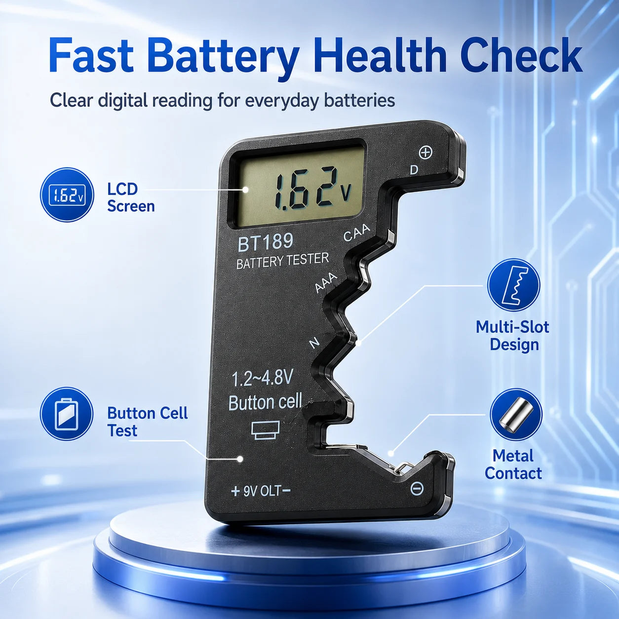 BT189 Digital Battery Tester LCD Voltage Checker for AA AAA C D 9V Button Cell Household Portable Power Measuring Tool Analyzer