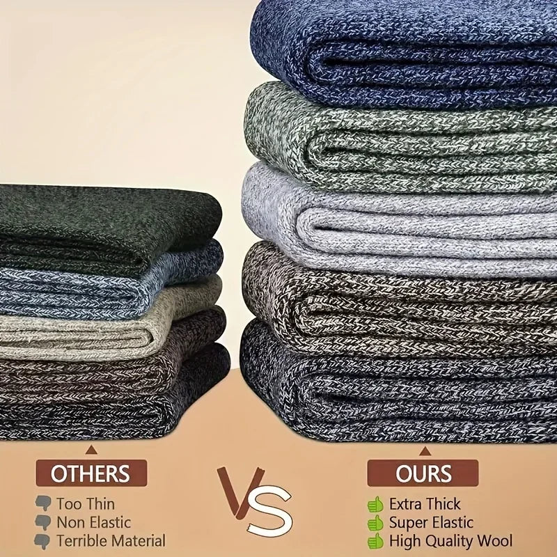 3/5 Pairs Men's Warm Socks, Thick Towel Mid-Calf Socks, Anti-Cold Snow Boots Socks Elastic Solid Color