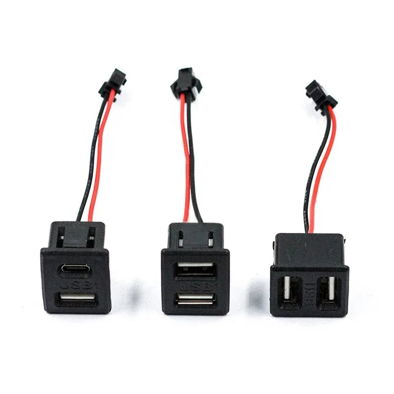 1 Pcs Noir Double Couche USB Femelle Type-C Douille et USB Femelle Lampe Prise de Charge Prise de Courant avec Connecteur de Câble