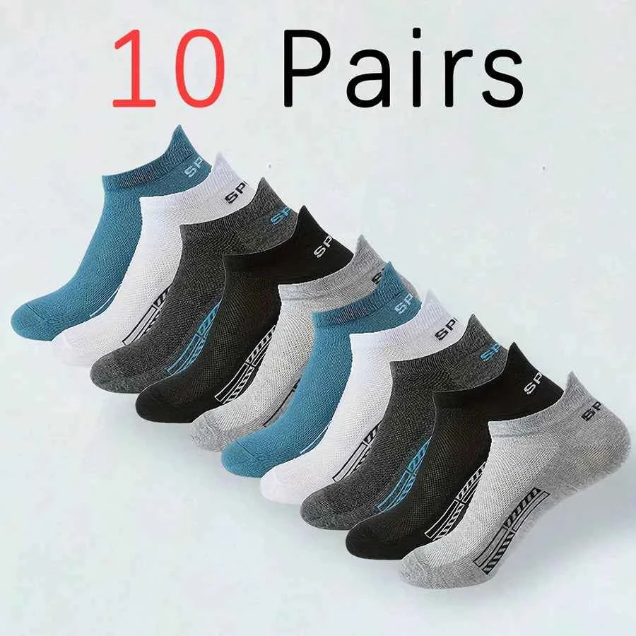 5/10/20 Pairs Men Solid Color Shallow Mouth Socks Spring Summer Mesh Breathable Odor Proof Sweat Absorbing Casual Boat Socks