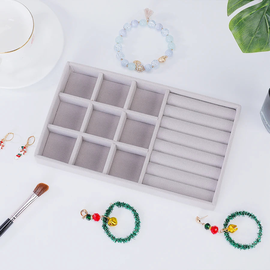 1 plateau à bijoux floqué, boîte à bijoux, convient pour : tous types de rangement de bijoux.