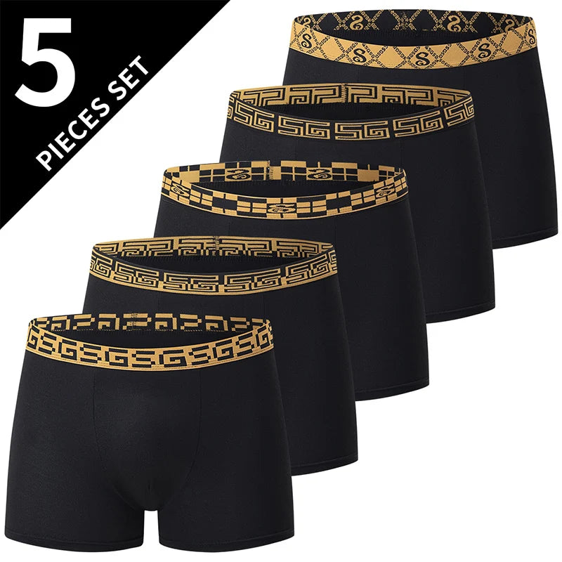 Lot de 5/10 boxers pour hommes, imprimé or noir, confortables et polyvalents, grande taille, sexy, pour jeunes hommes, loisirs sportifs, plage