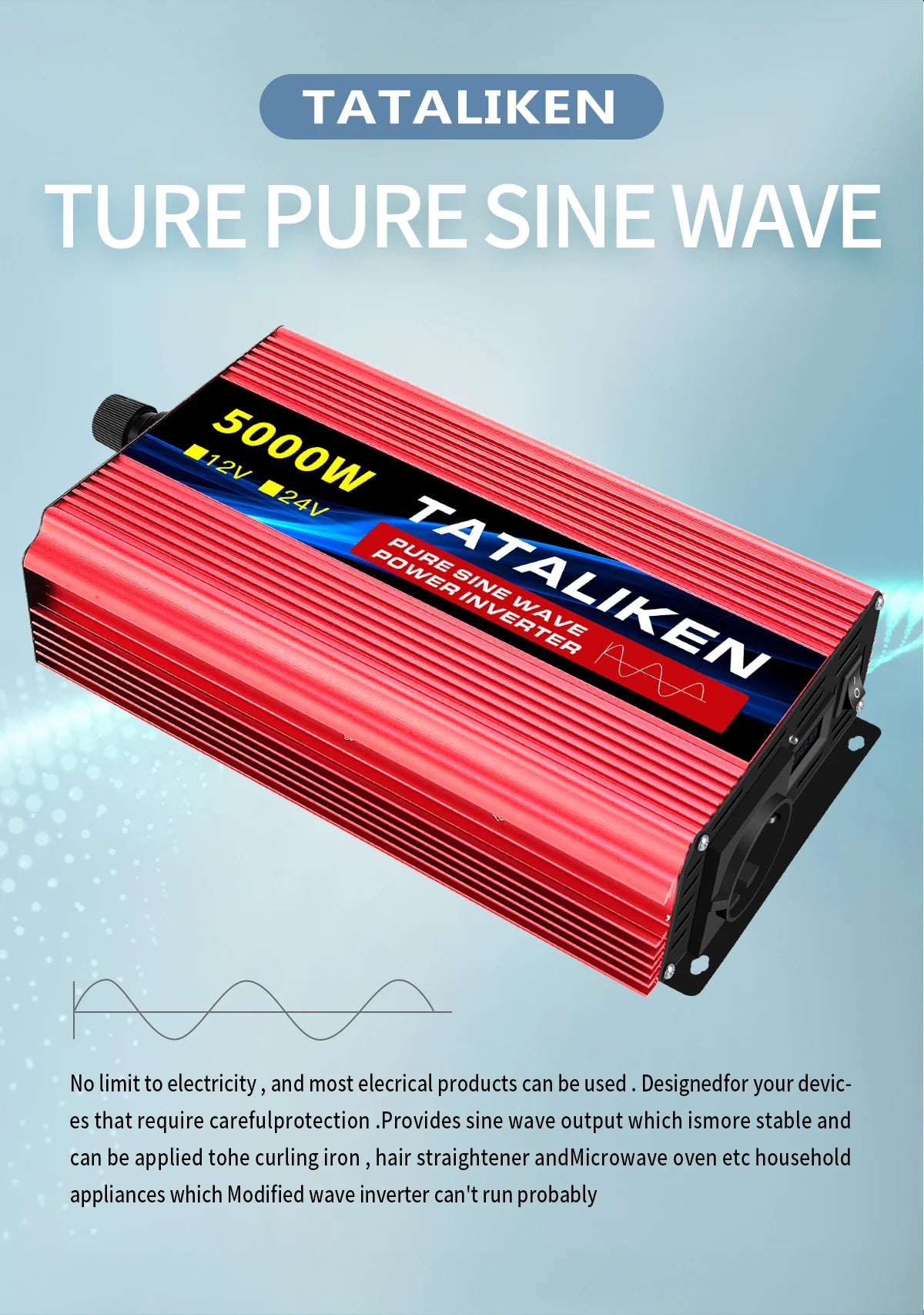Inverter Pure Sine Wave  2500W/3500W/4500W/5000WDC 12V/24V to AC 220V 230V Voltage Transfer Converter Charging Adapter EU Socket - Shoppiline
