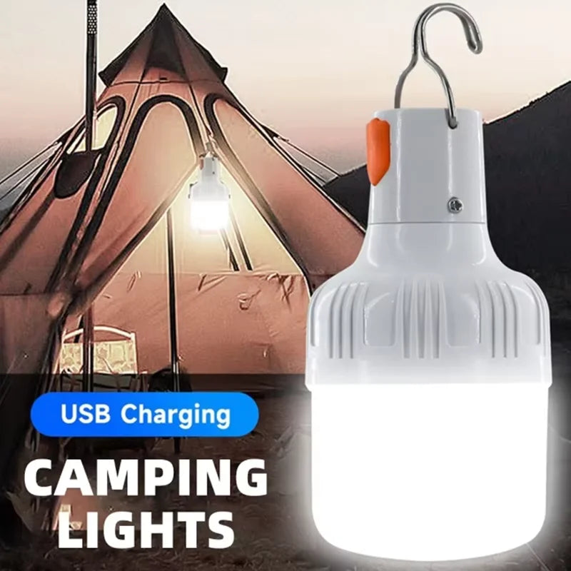 USB Rechargeable LED Bulb with Hook Portable Emergency Light for Outdoor Camping Fishing Hiking Security