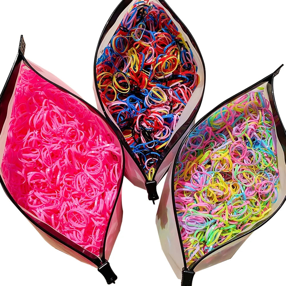 500/1000/2000 pièces élastiques en caoutchouc colorés jetables pour filles, serre-tête, attaches de queue de cheval, accessoires capillaires pour enfants