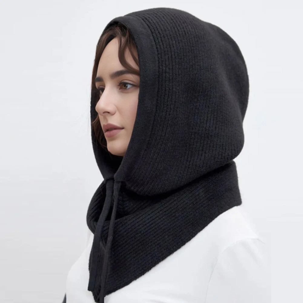 Cagoule d'hiver écharpe pour femme bonnet tricoté chaud extérieur chaud une pièce col pour filles bonnets