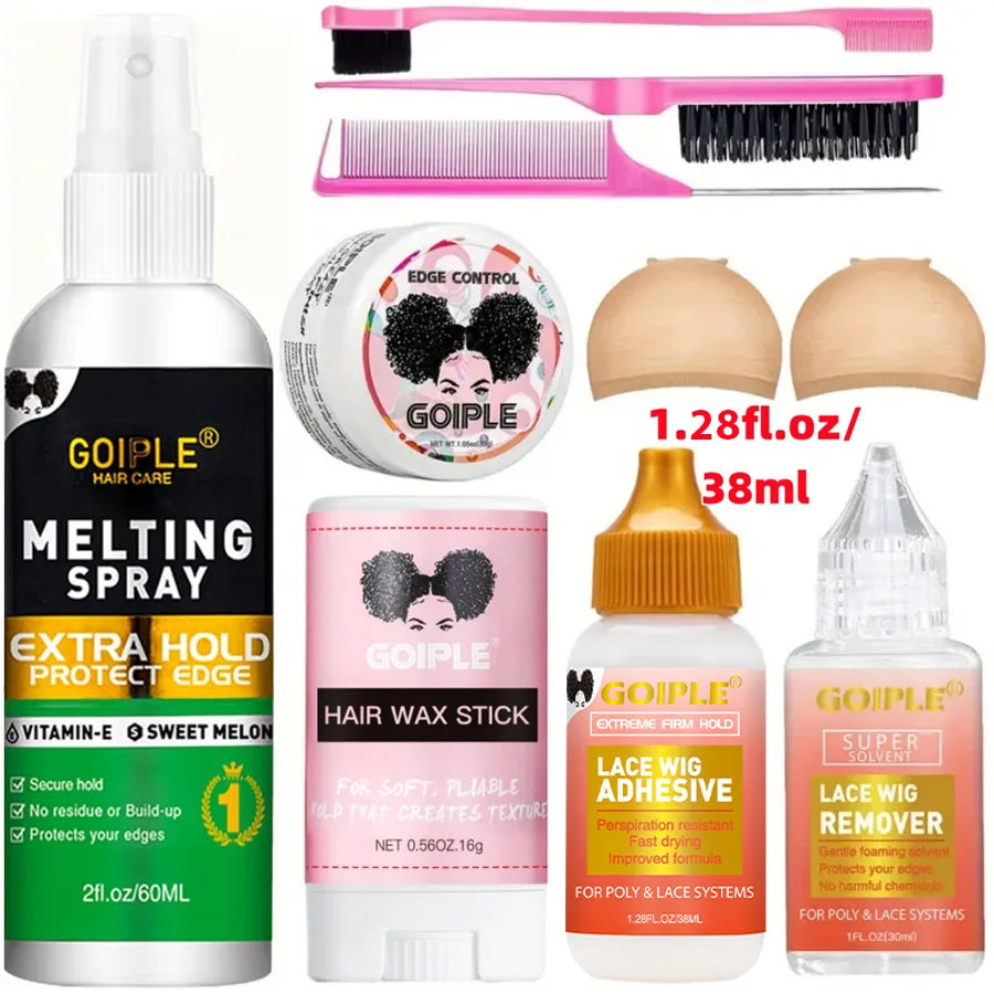 GOIPLE Anfänger Lace Wig Stylingprodukte Lang anhaltender Finishing Wachs Stick und Edge Control Gel Perückenkleber Kleinformat Set