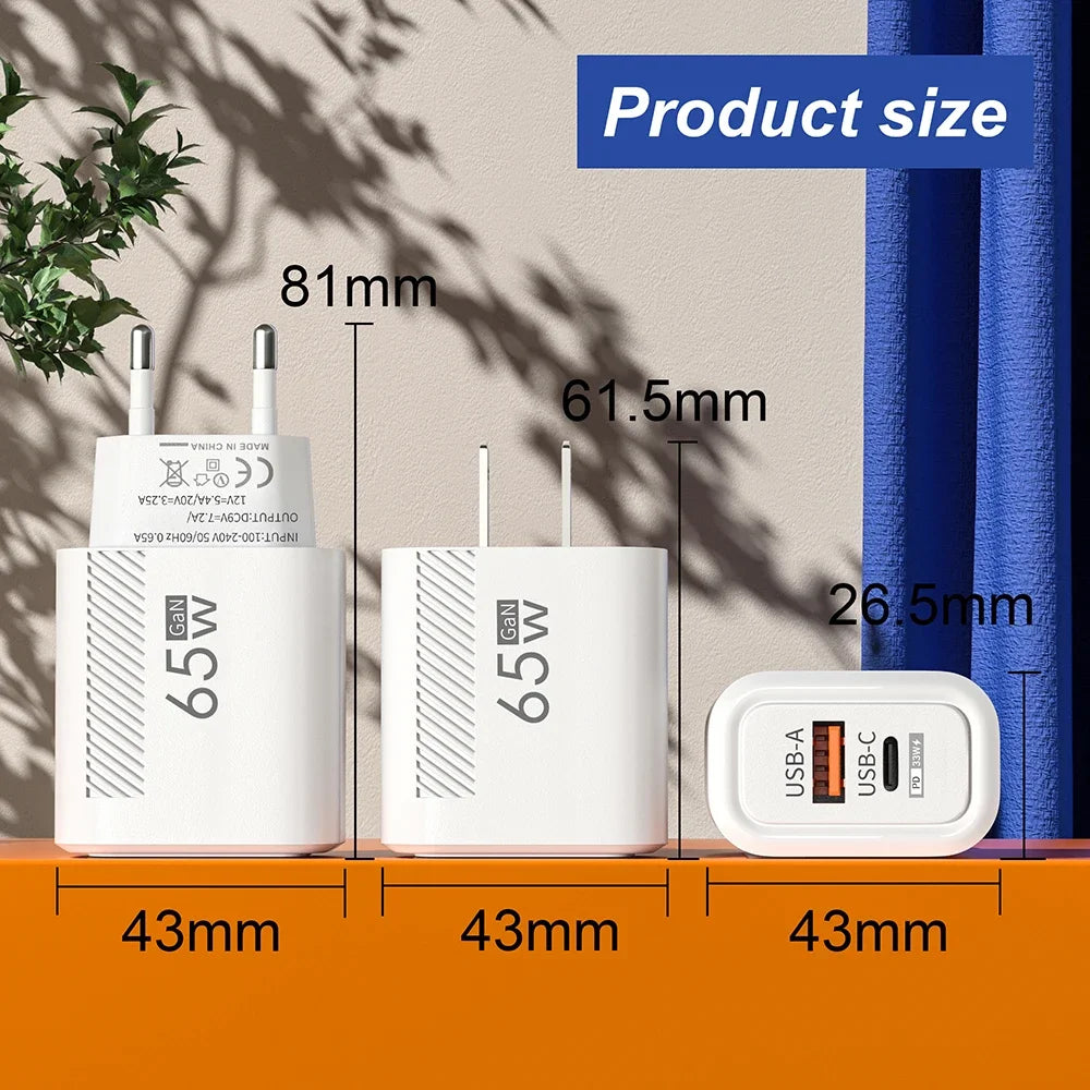 Total 65W GAN USB C Charger Fast High Speed Charging Quick Charge For iPhone 16 Xiaomi 15 Redmi USB C Mobile Phone Wall Adapter
