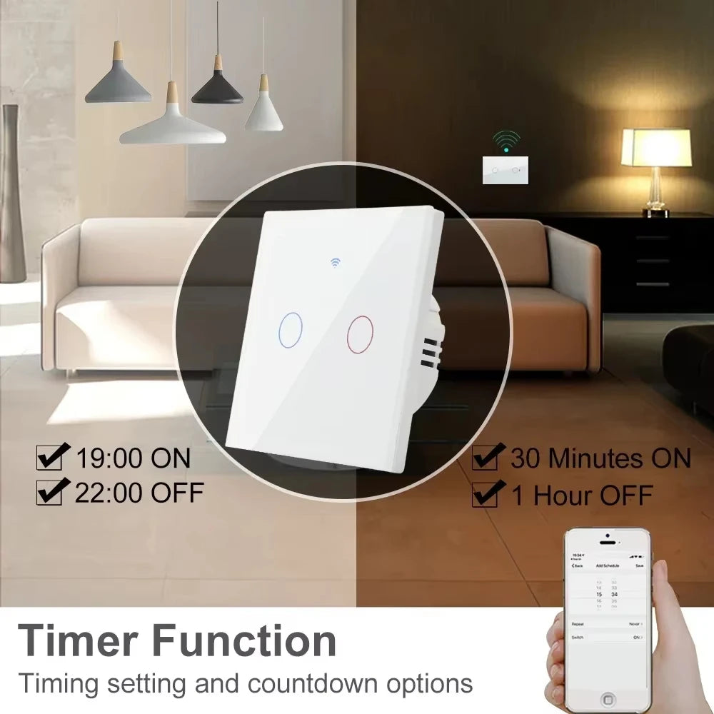 EU WiFi RF 433mhz Smart Wireless Touch Wall Light 1/2/3/4 Gang with Switch Button 220V with no Neutral EU Tuya Alexa Google - Shoppiline