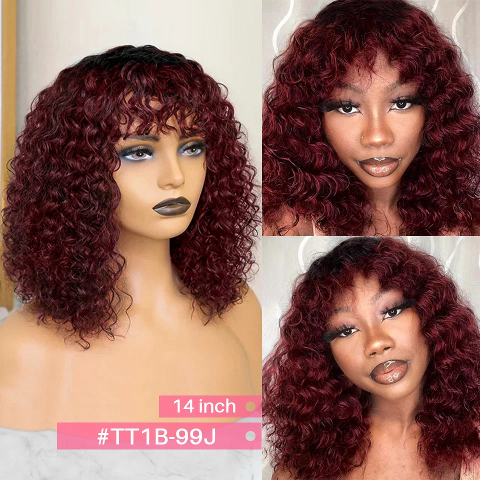 Perruques de cheveux humains Jerry Curly courtes coupe Pixie Bob avec frange pour femmes à porter, Péruvienne, mèches miel, perruques Water Wave